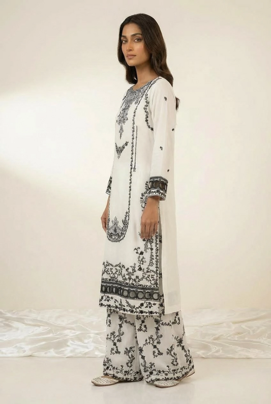 Pearl Whisper — Luxury Chiffon Plazzo Ensemble (3PC)