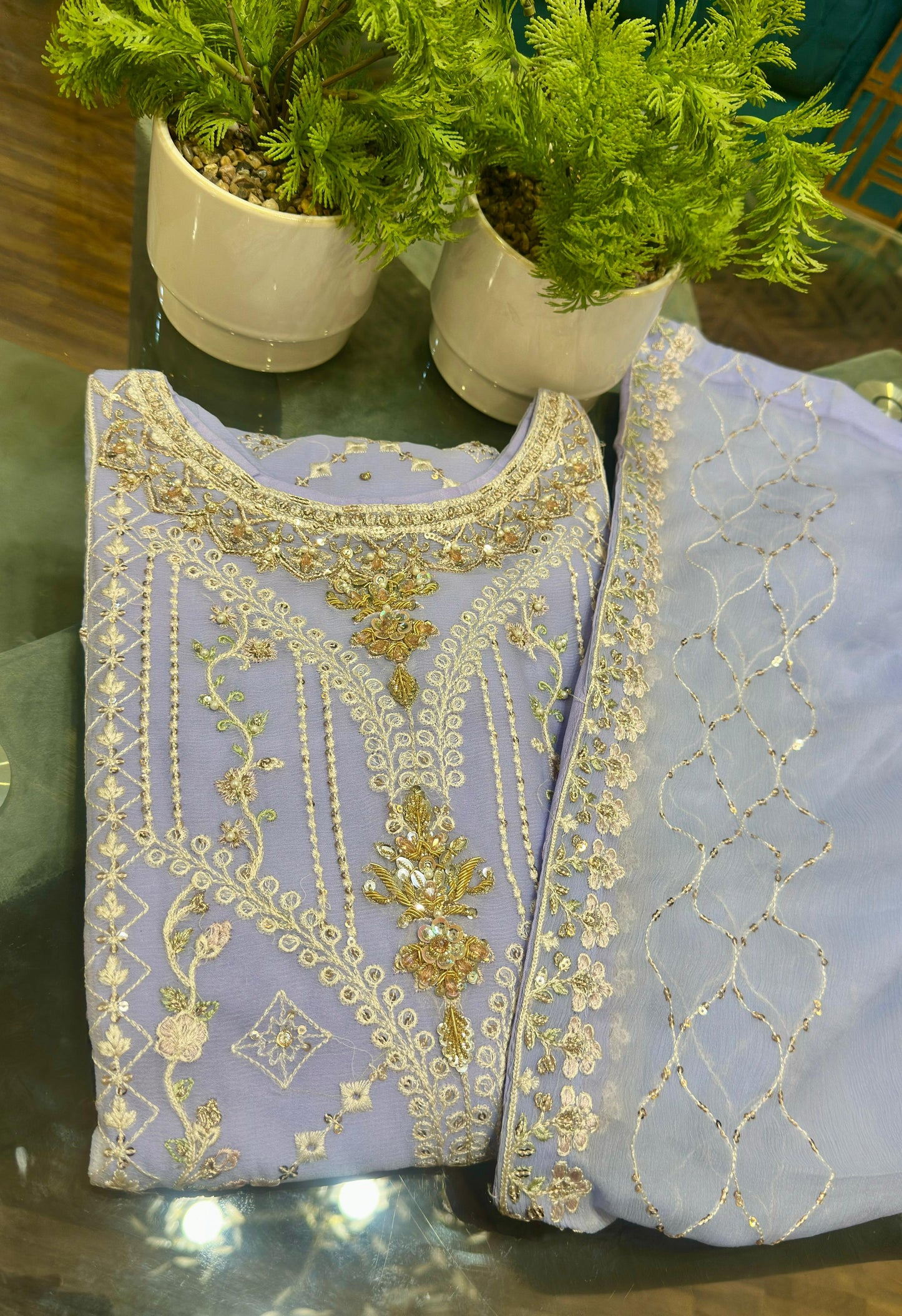 3 Piece - Chiffon Embroidered Suit