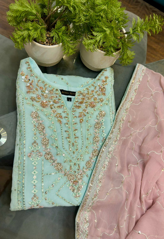 3 Piece - Chiffon Embroidered Suit