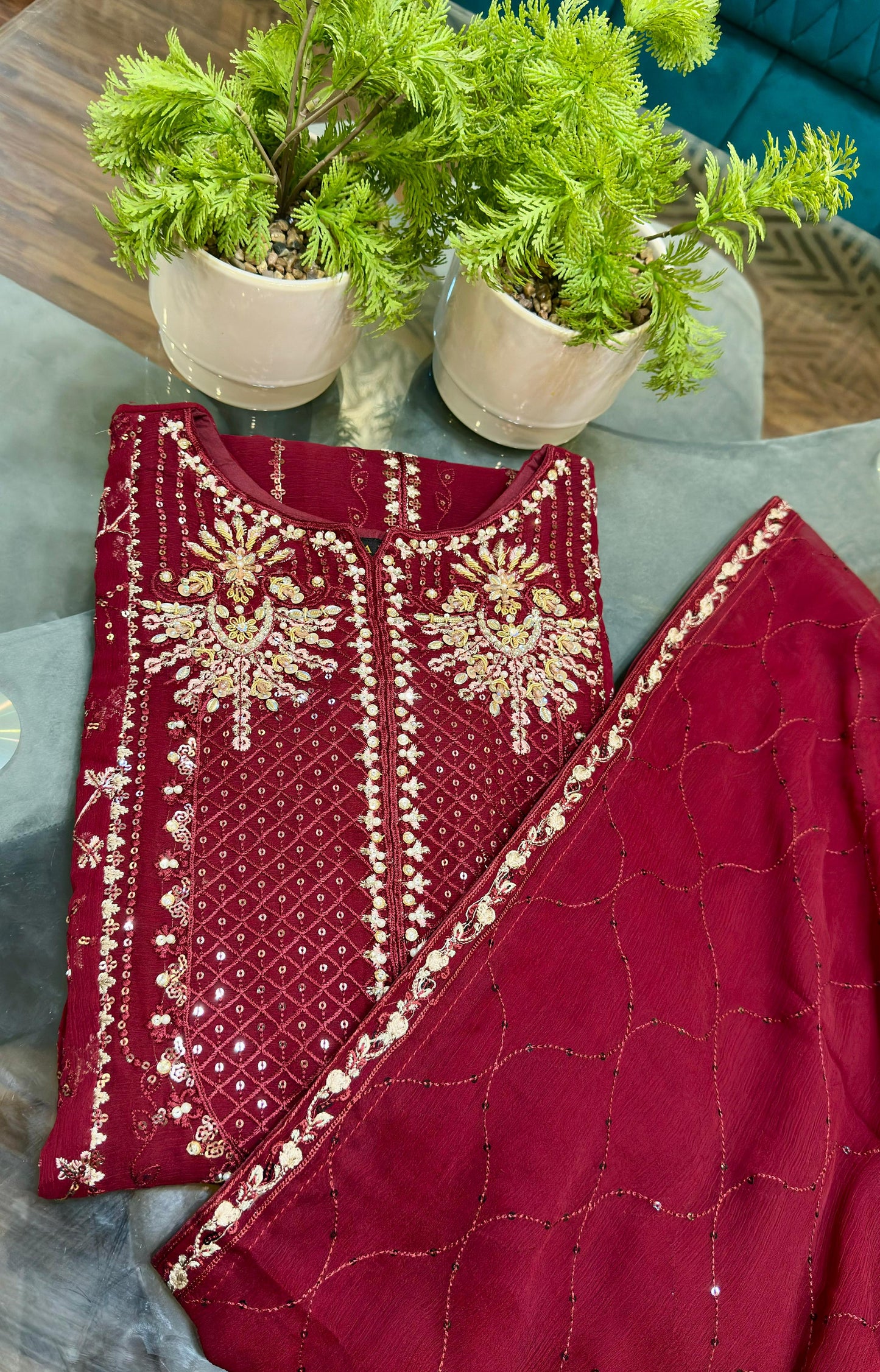 3 Piece - Chiffon Embroidered Suit