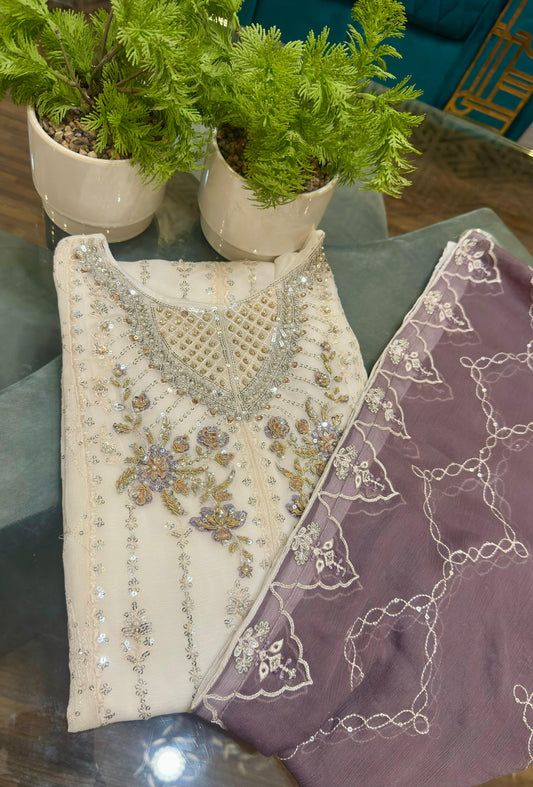3 Piece - Chiffon Embroidered Suit