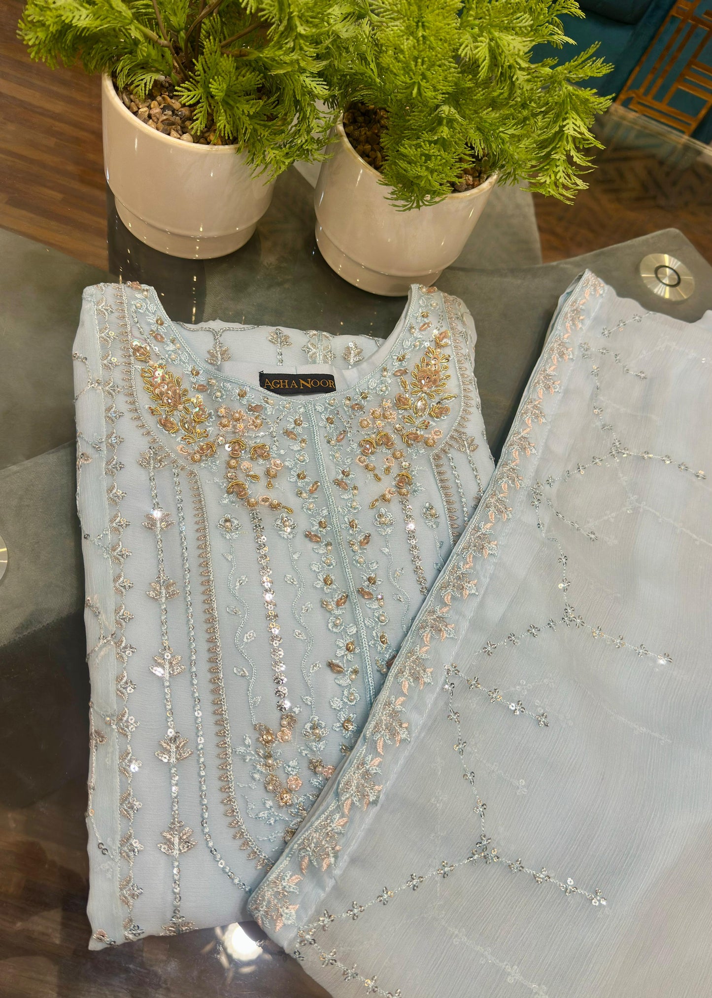 3 Piece - Chiffon Embroidered Suit
