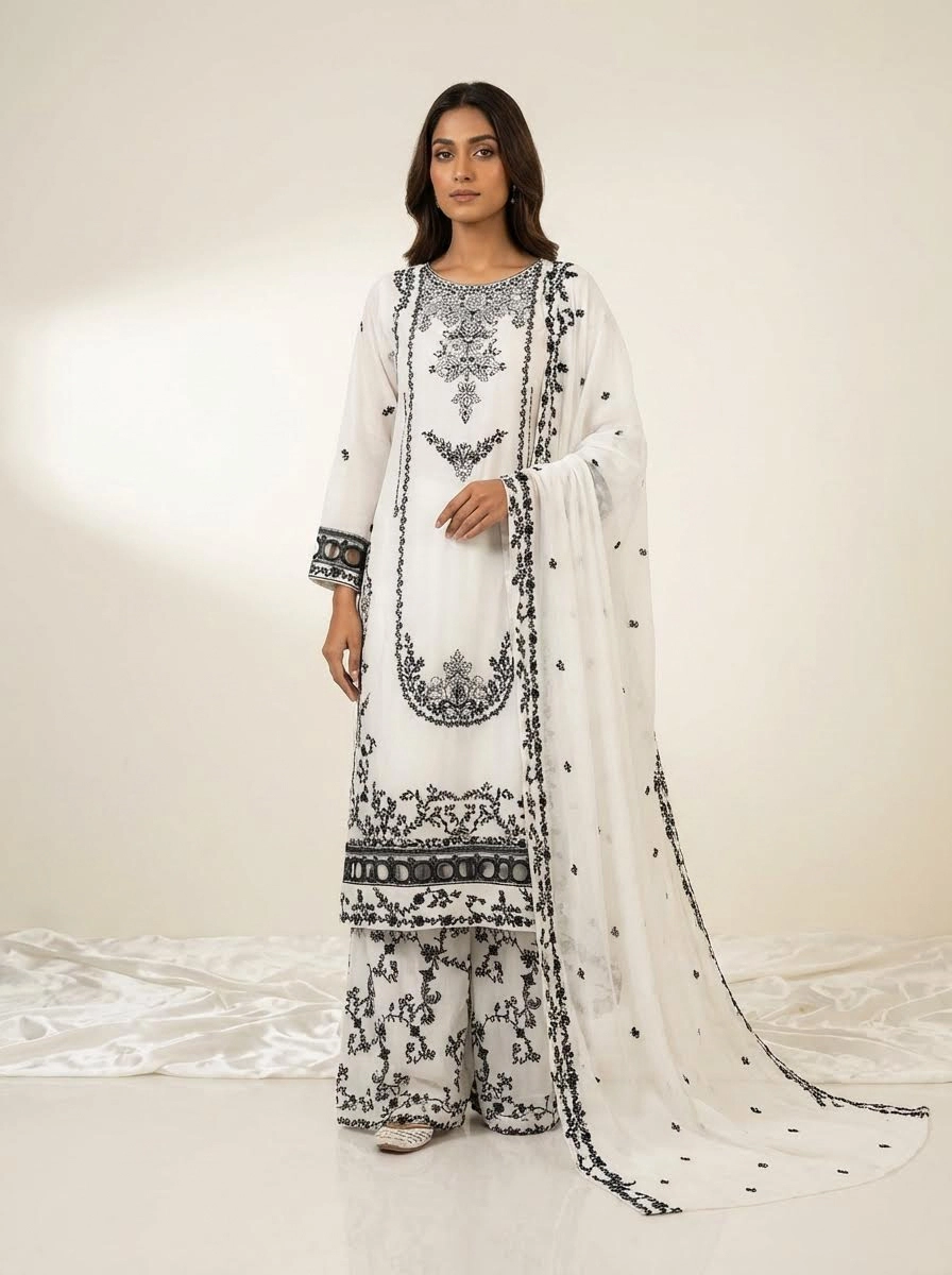 Pearl Whisper — Luxury Chiffon Plazzo Ensemble (3PC)