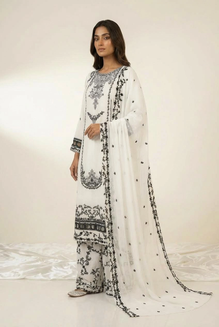 Pearl Whisper — Luxury Chiffon Plazzo Ensemble (3PC)