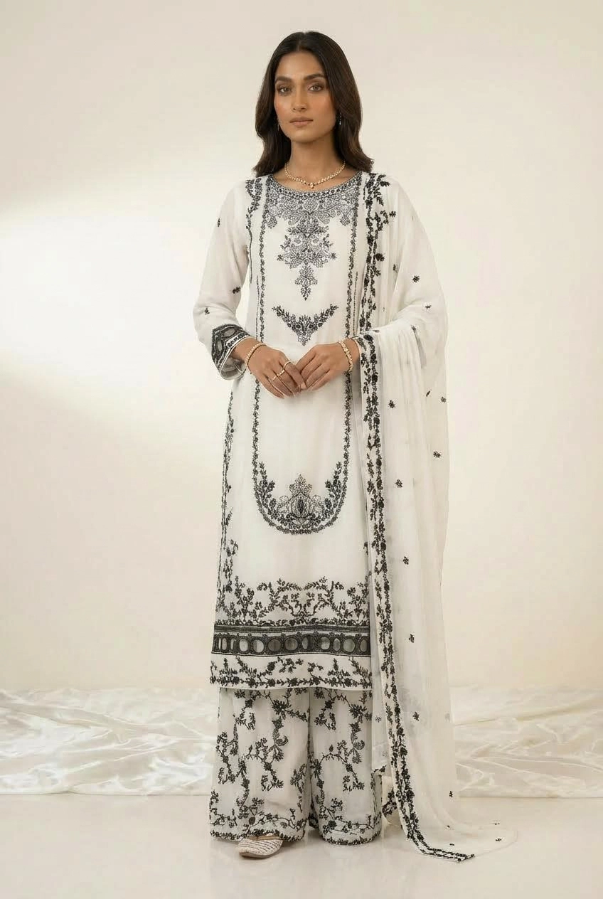 Pearl Whisper — Luxury Chiffon Plazzo Ensemble (3PC)