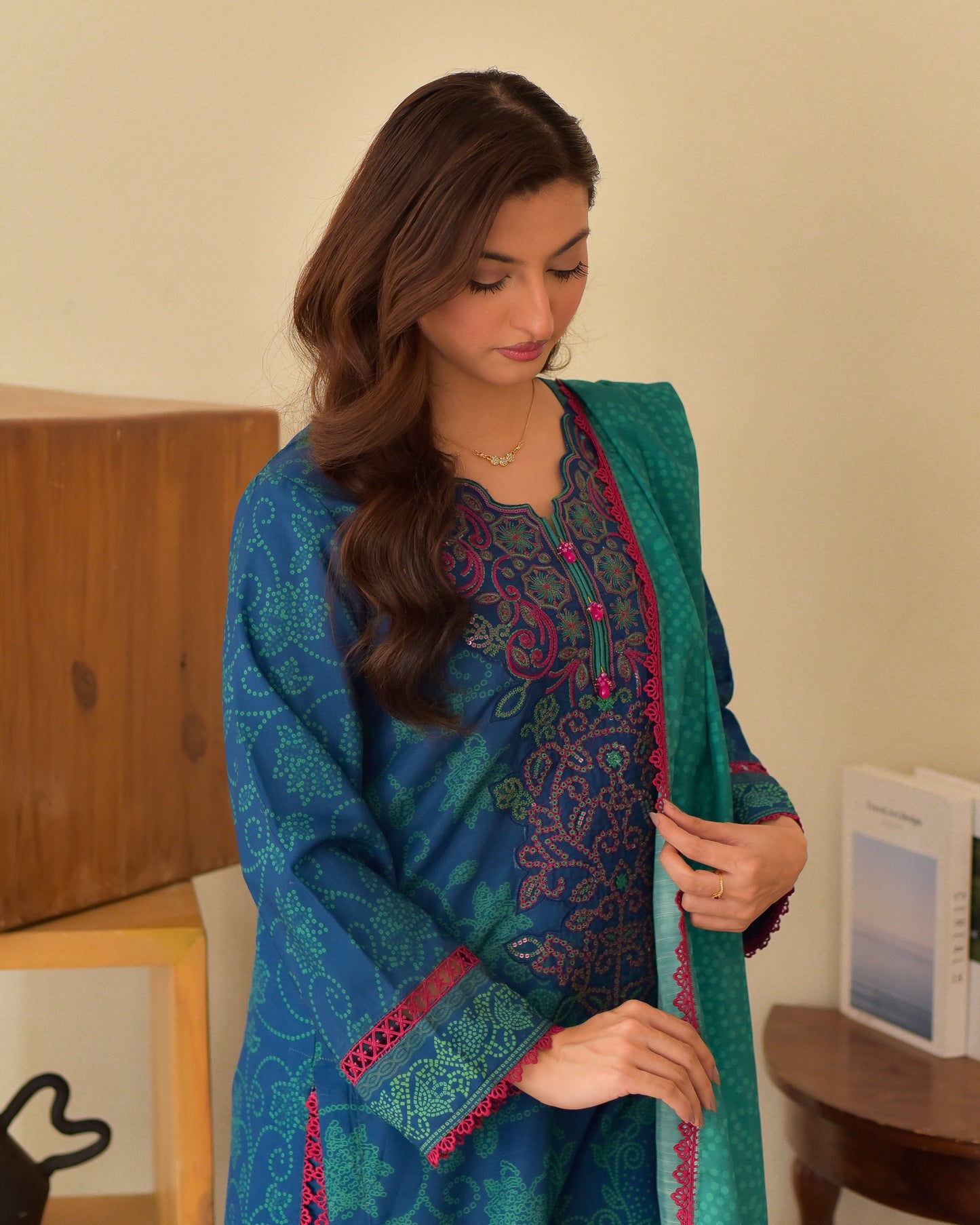 Luxury Winter Slub Cambric Suit | Embroidered 3-Piece with Cozy Dupatta