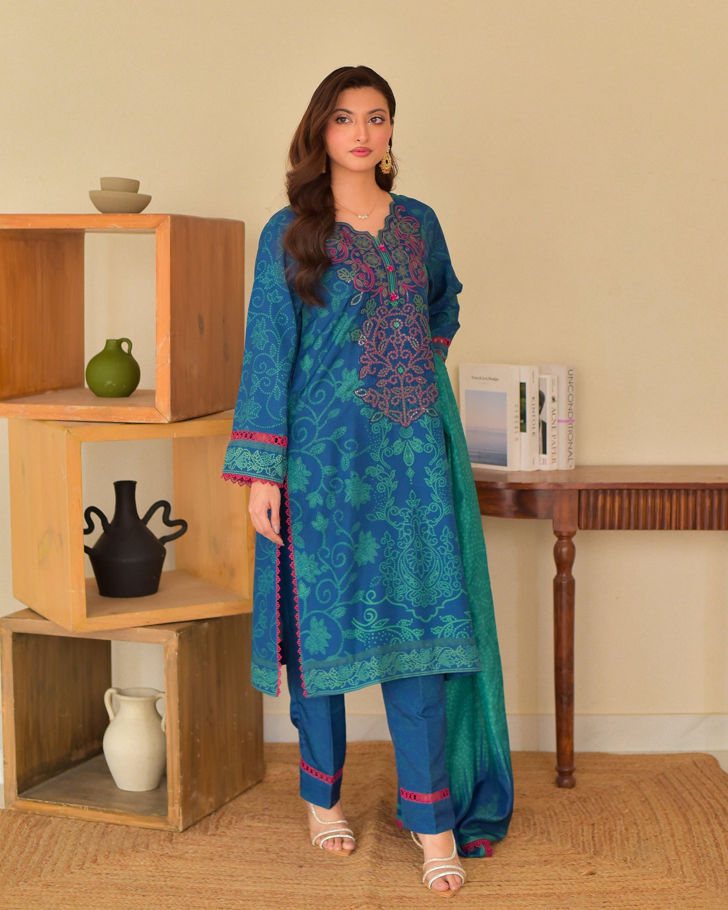 Luxury Winter Slub Cambric Suit | Embroidered 3-Piece with Cozy Dupatta