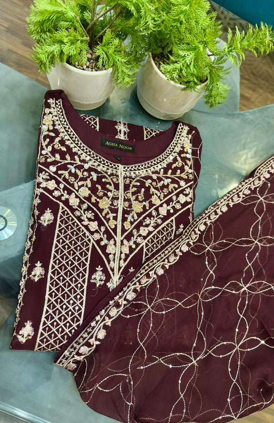 3 Piece - Chiffon Embroidered Suit
