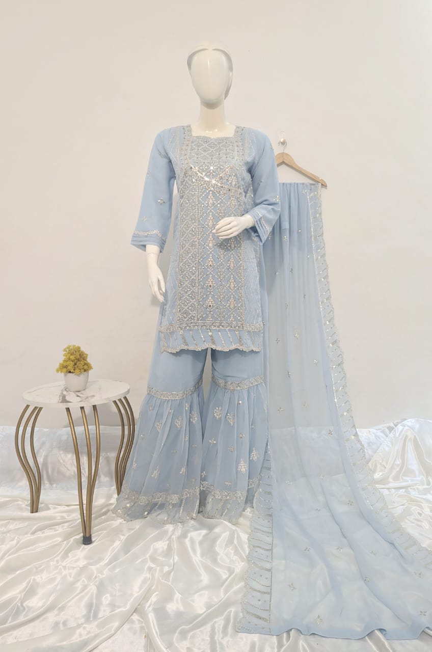 3 Piece - Chiffon Sharara Suit