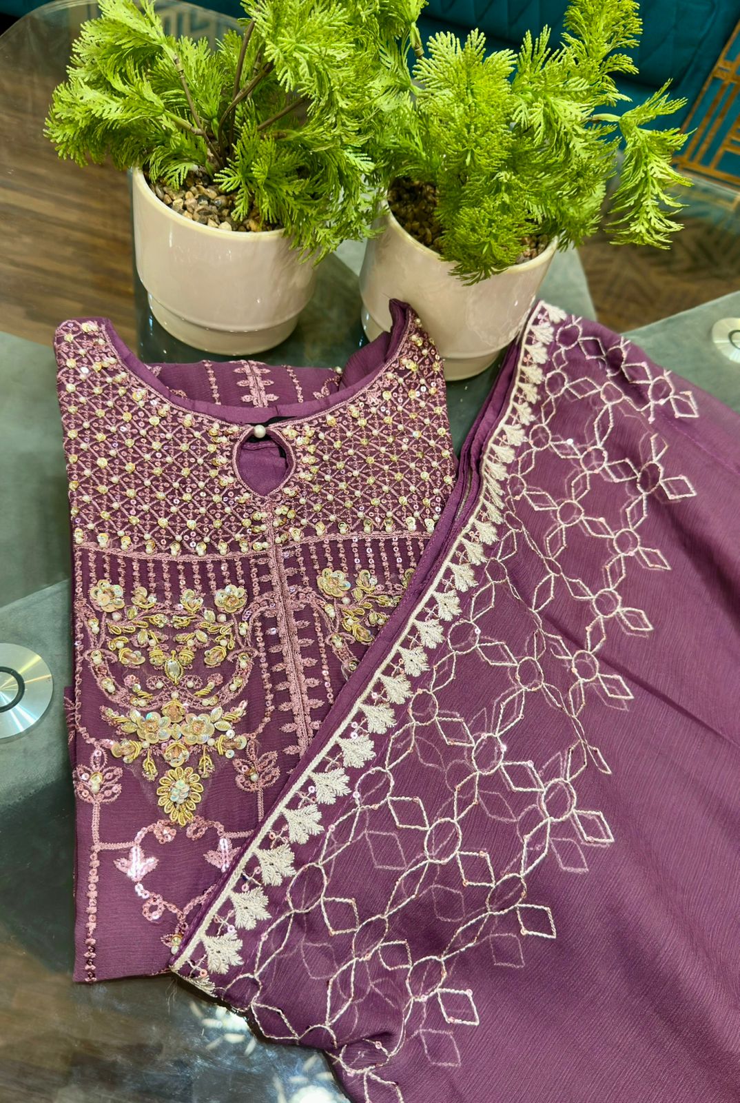 3 Piece - Chiffon Embroidered Suit