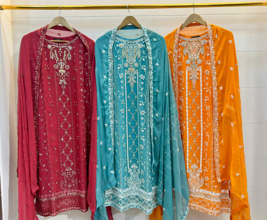 3 Piece - Chiffon Embroidered Suit