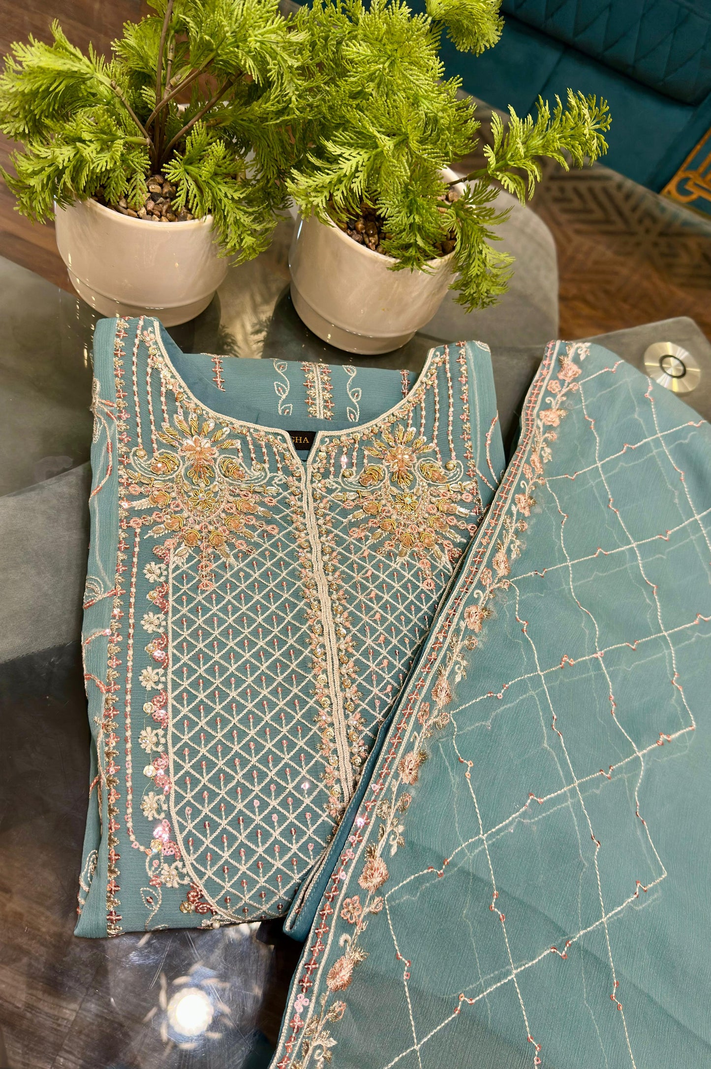 3 Piece - Chiffon Embroidered Suit