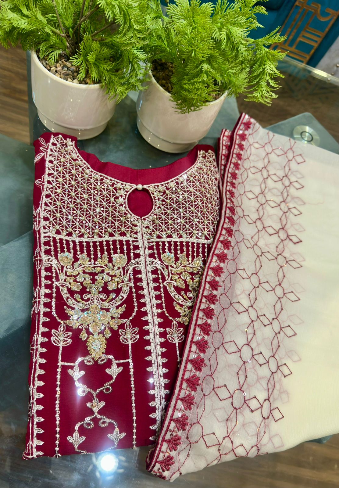 3 Piece - Chiffon Embroidered Suit