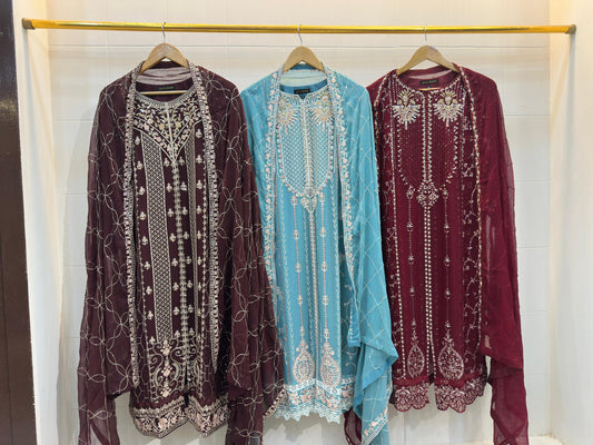 3 Piece - Chiffon Embroidered Suit