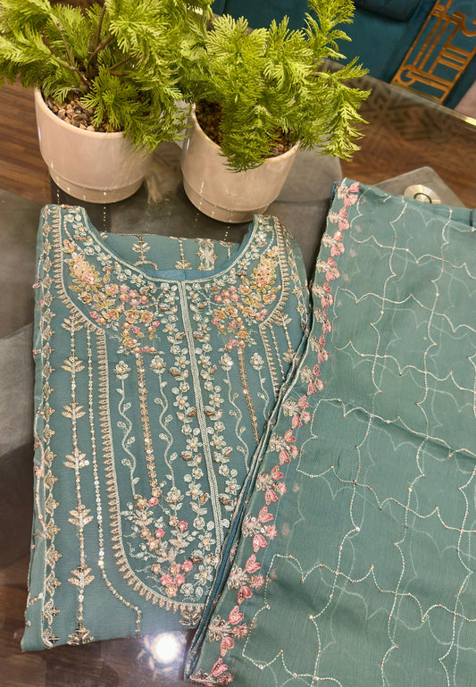 3 Piece - Chiffon Embroidered Suit