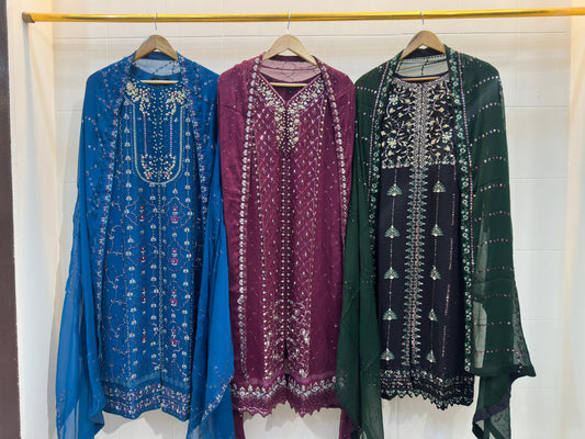 3 Piece - Chiffon Embroidered Suit