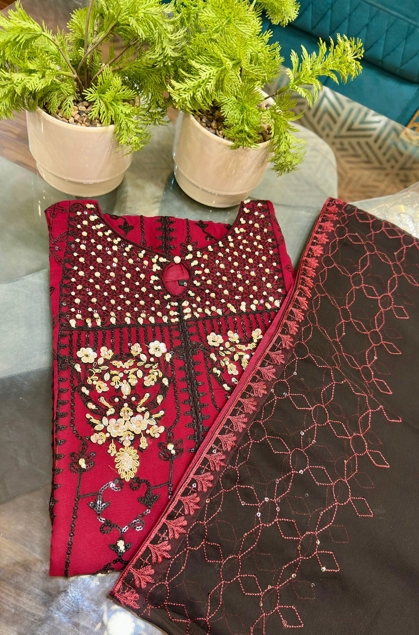 3 Piece - Chiffon Embroidered Suit