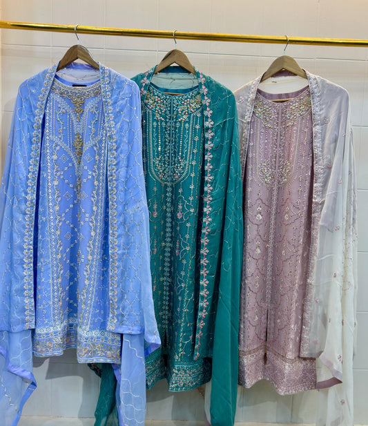 3 Piece - Chiffon Embroidered Suit