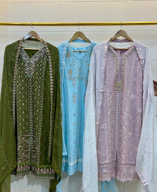 3 Piece - Chiffon Embroidered Suit