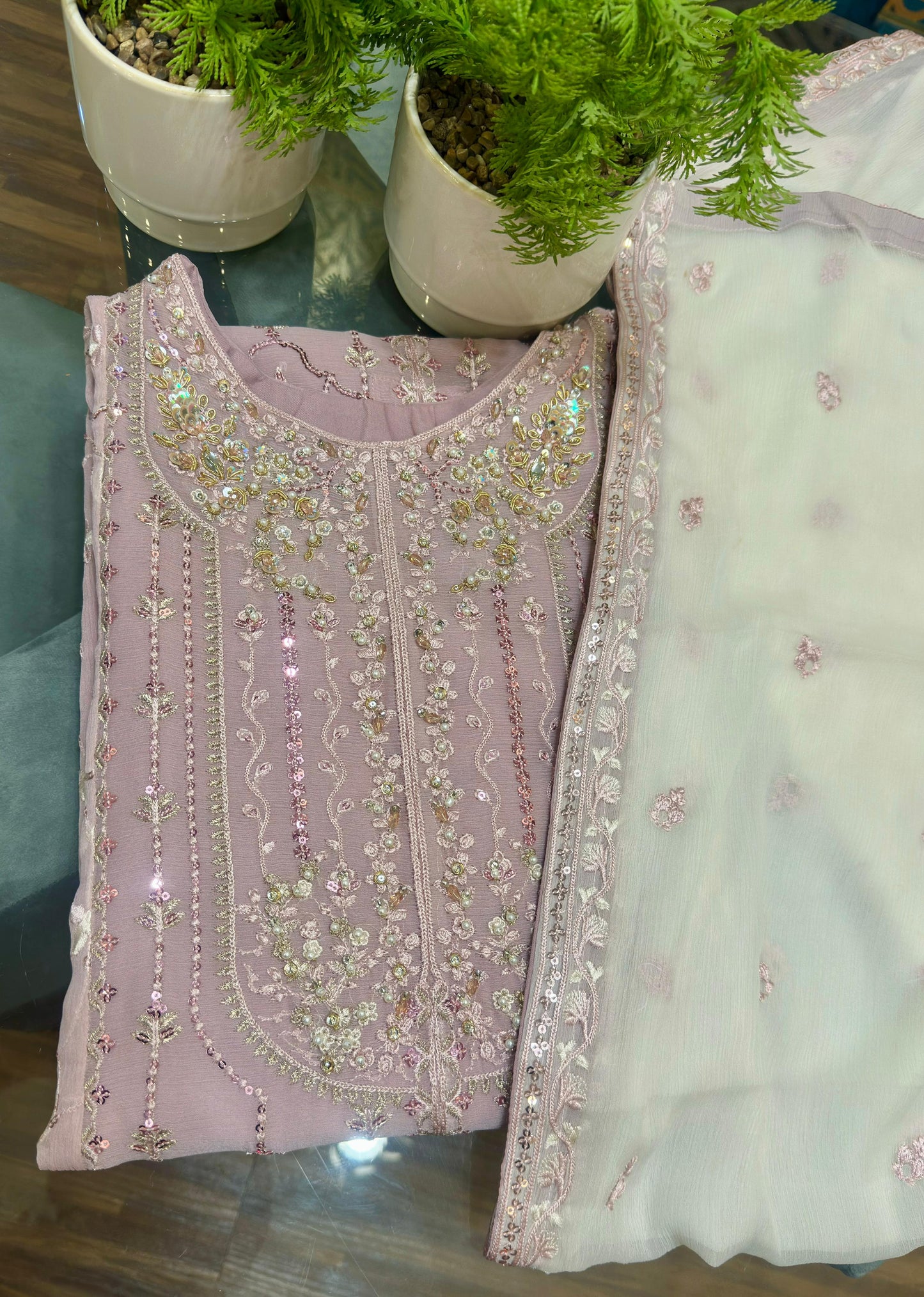 3 Piece - Chiffon Embroidered Suit