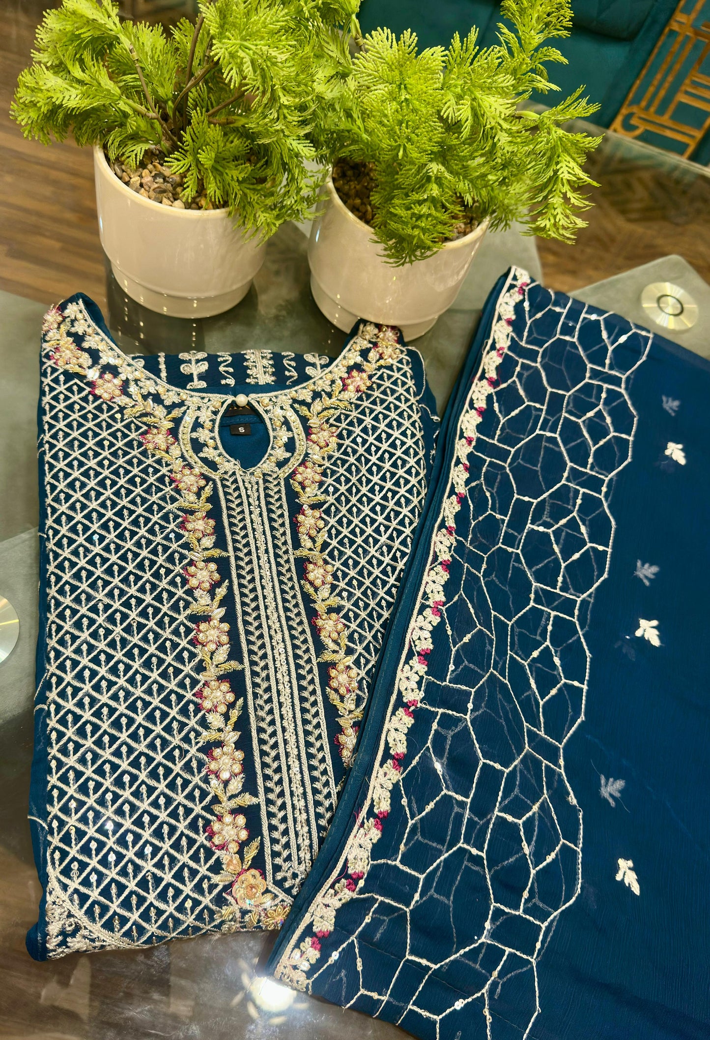 3 Piece - Chiffon Embroidered Suit