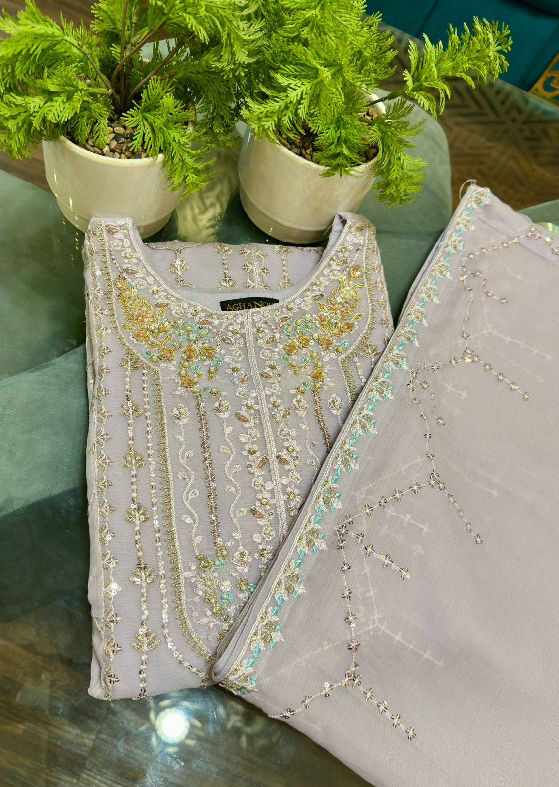 3 Piece - Chiffon Embroidered Suit