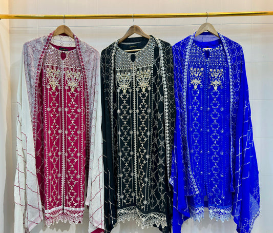 3 Piece - Chiffon Embroidered Suit