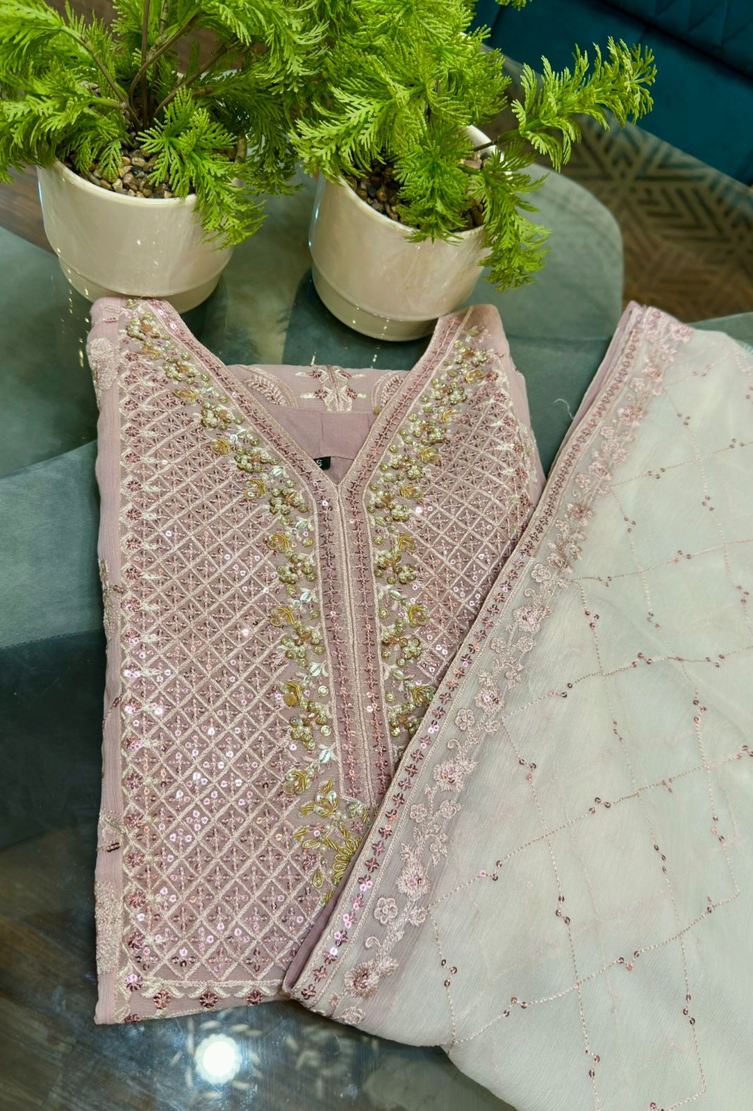 3 Piece - Chiffon Embroidered Suit