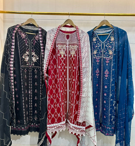 3 Piece - Chiffon Embroidered Suit