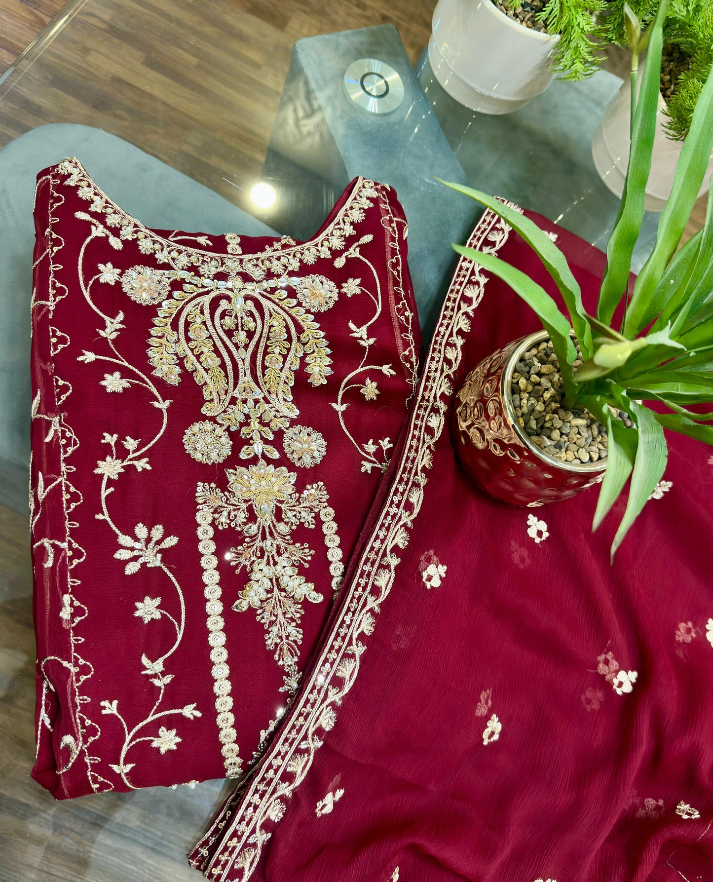 3 Piece - Chiffon Embroidered Suit