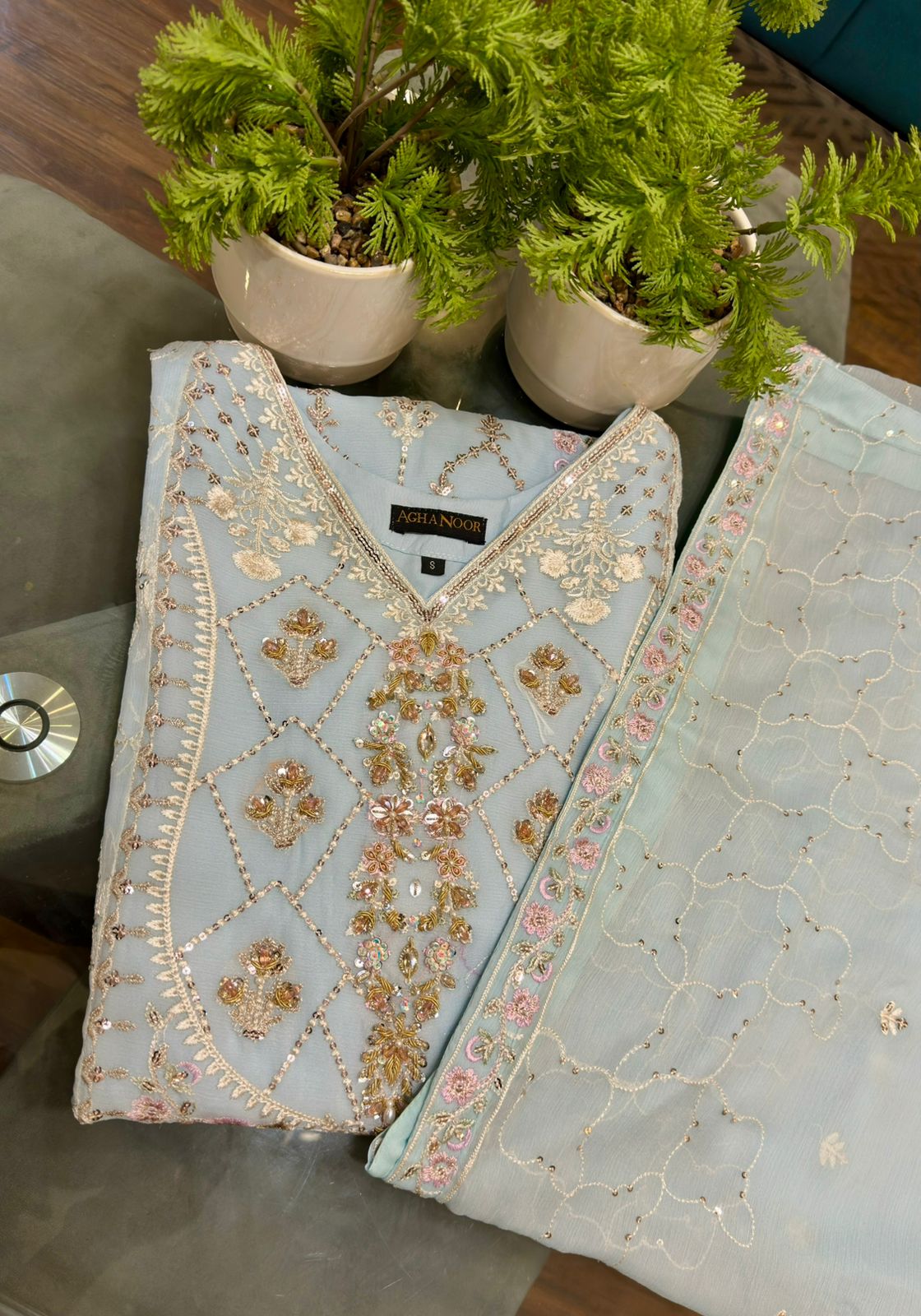 3 Piece - Chiffon Embroidered Suit