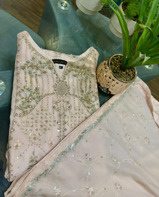 3 Piece - Chiffon Embroidered Suit