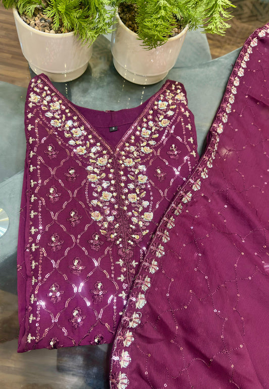 3 Piece - Chiffon Embroidered Suit