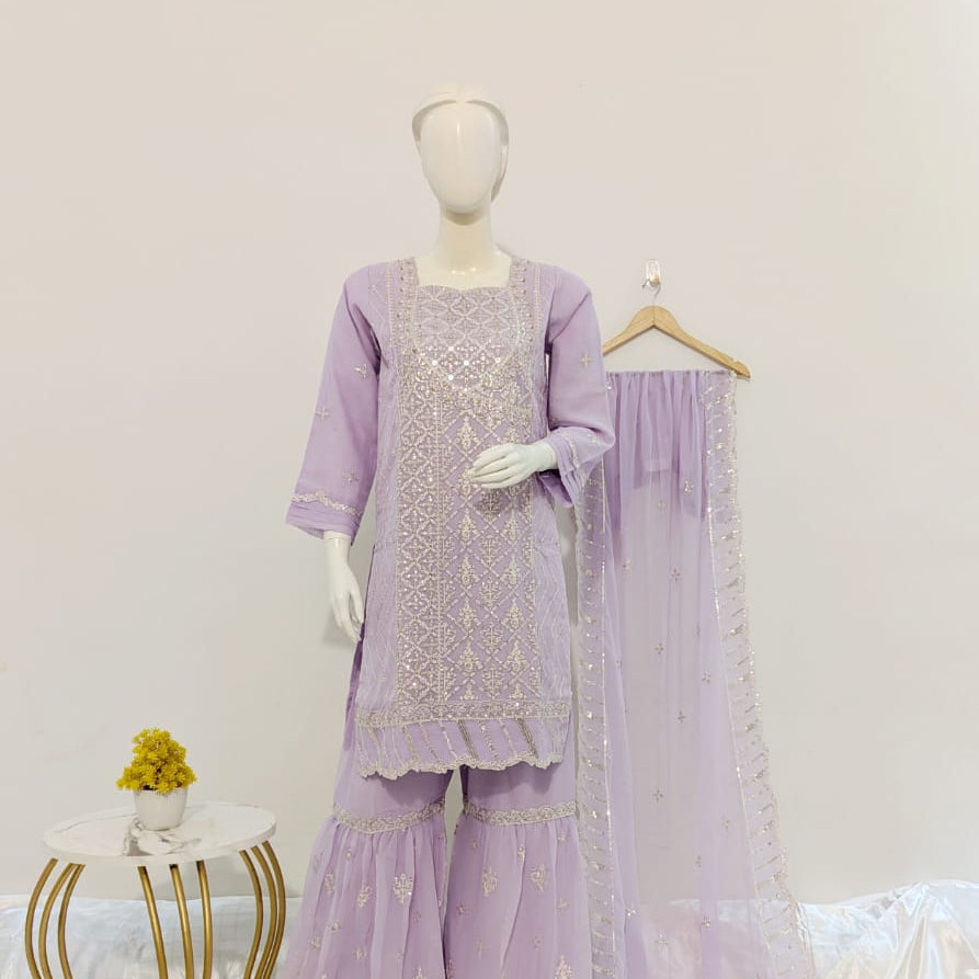 3 Piece - Chiffon Sharara Suit