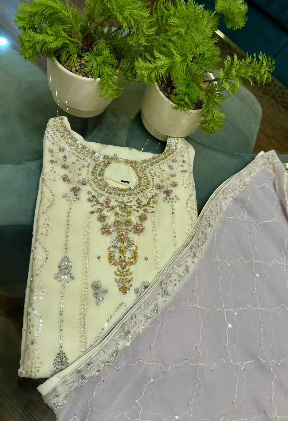 3 Piece - Chiffon Embroidered Suit