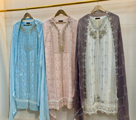 3 Piece - Chiffon Embroidered Suit