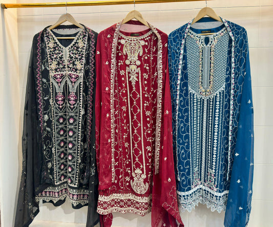 3 Piece - Chiffon Embroidered Suit